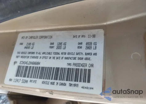 1999 Chrysler Concorde Lx from USA, damaged, VIN 2C3HD46J2XH606084